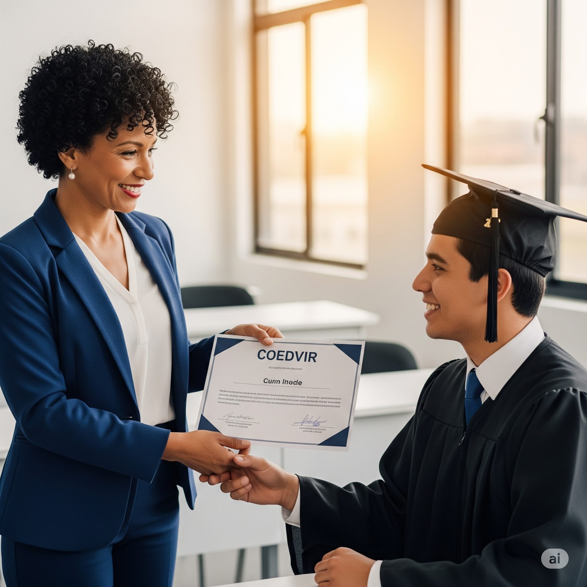 Certificado con el logo de COEDVIR en una graduación.